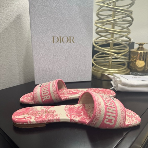 Christian Dior Dway Embroidered Logo Slide Sandal Pink 39 - Picture 5 of 11